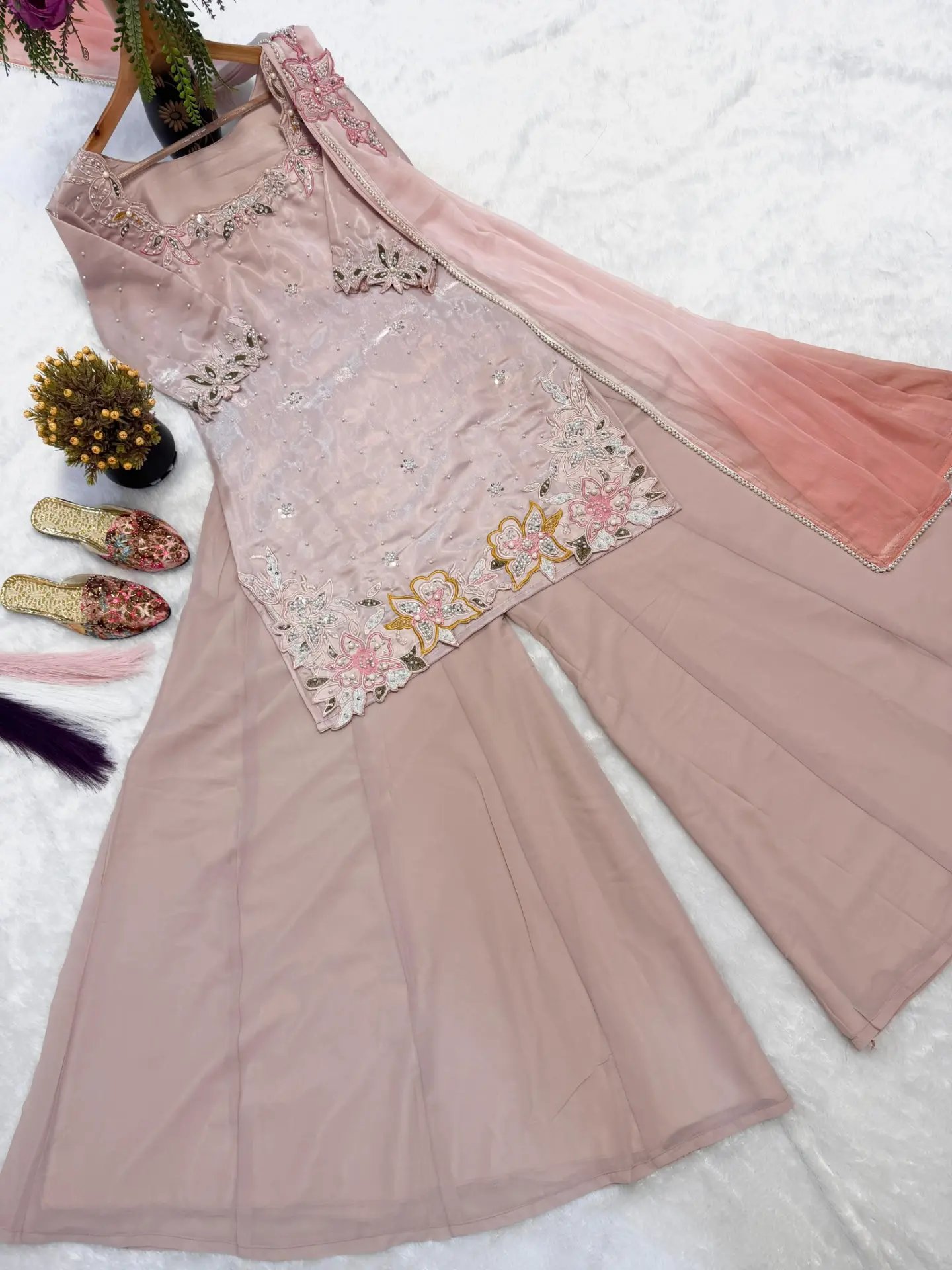 Designer Top, Sharara & Dupatta Set